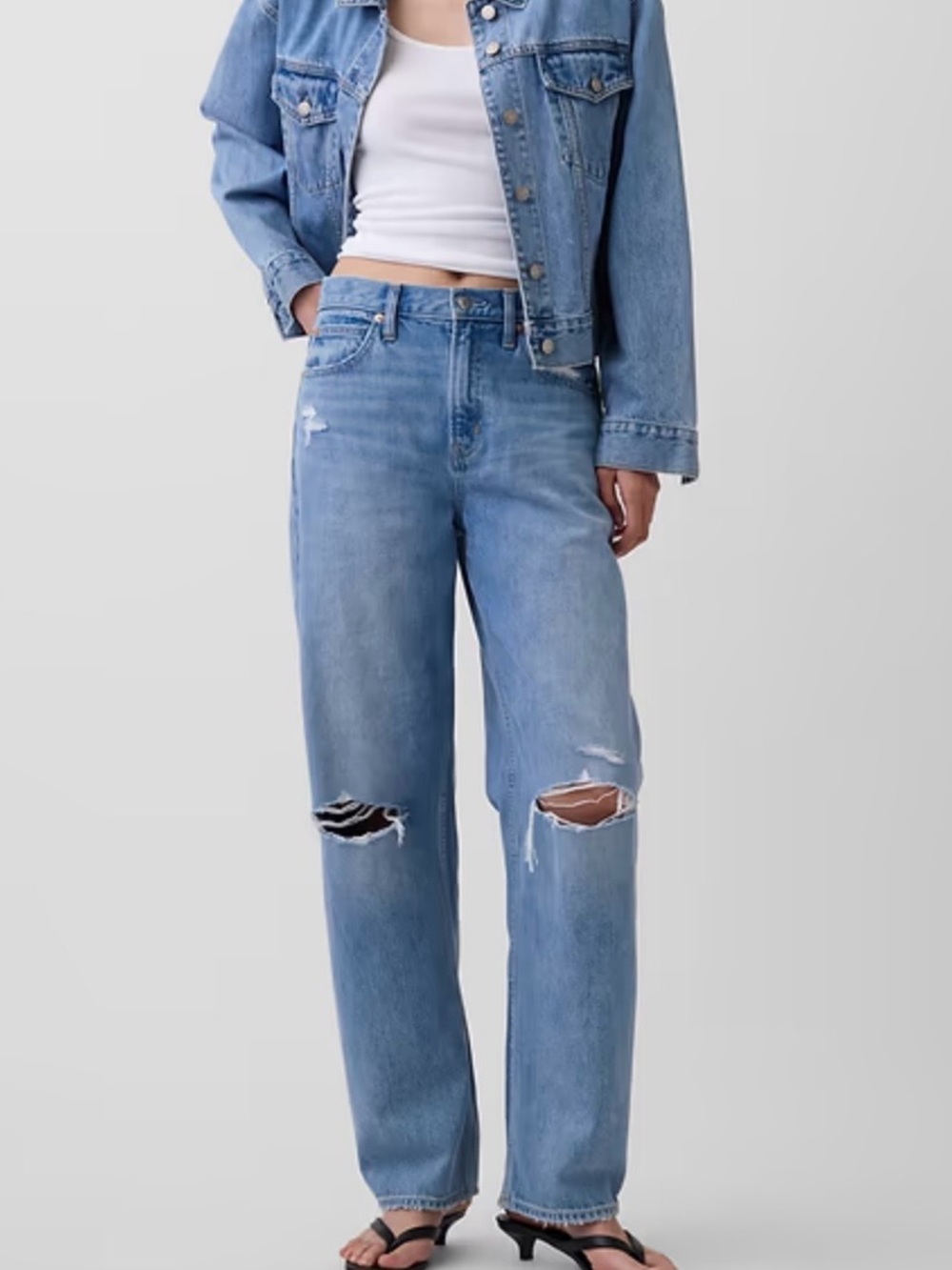 GAP Light Blue High-Rise Distressed Straight Jeans